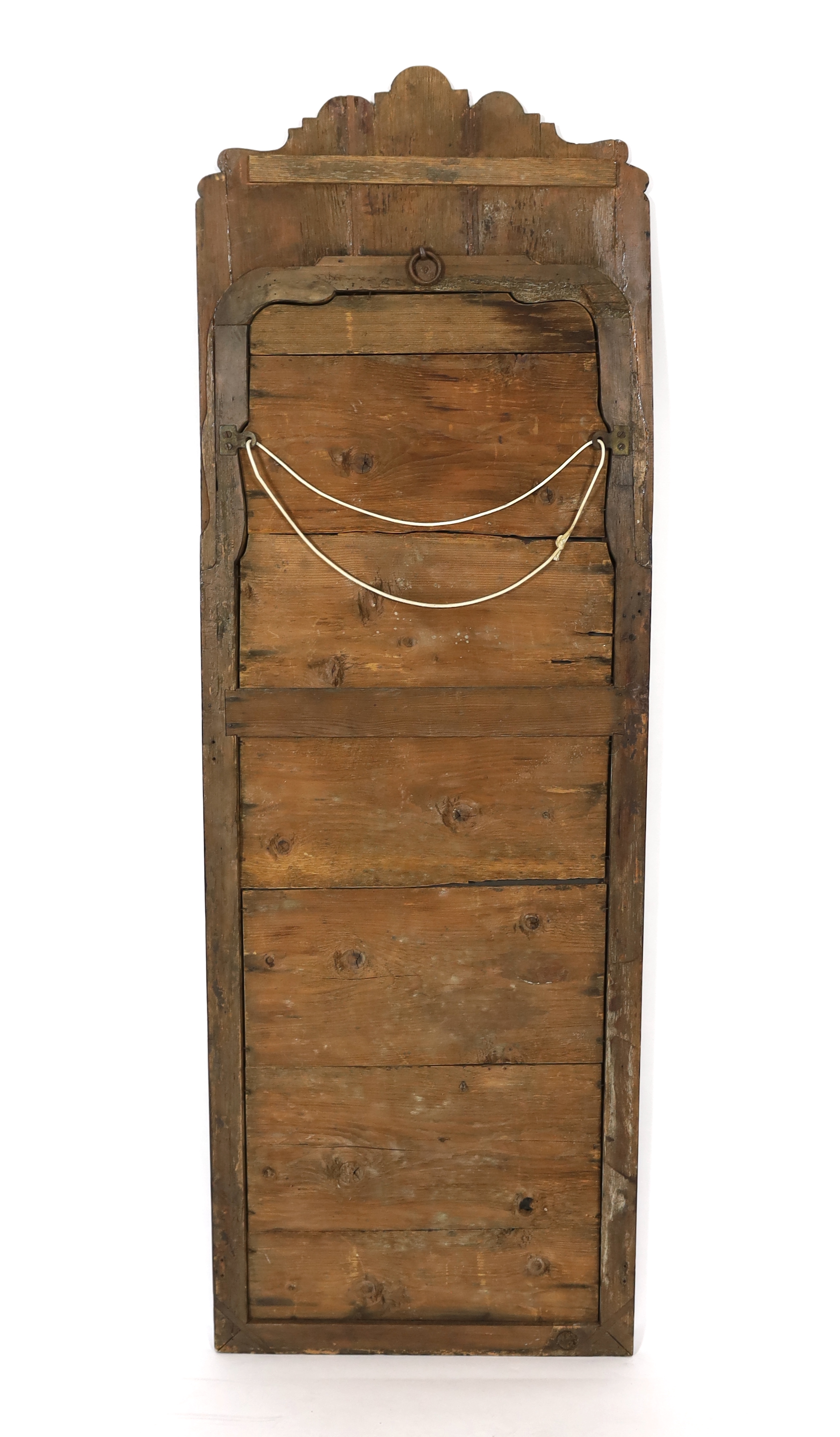A William and Mary cushion framed lacquer pier mirror, 51cm wide, 151cm high